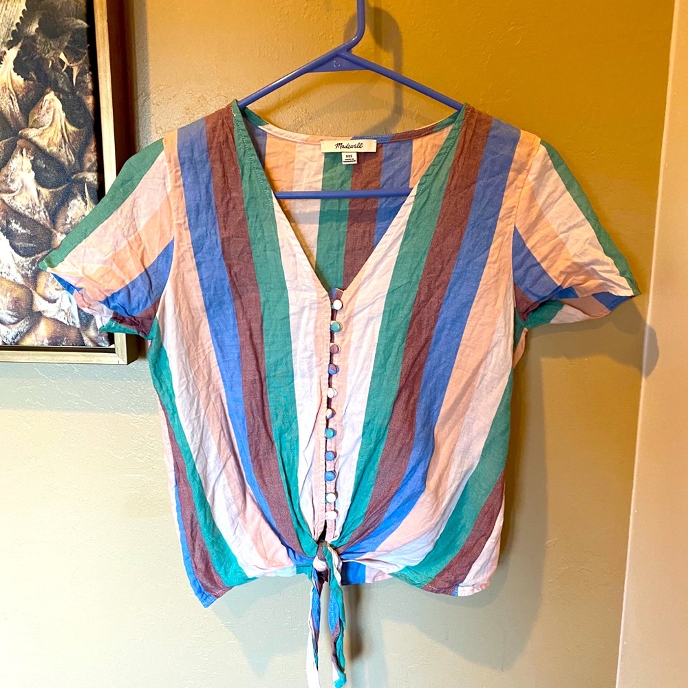 Madewell stripe button down tie top